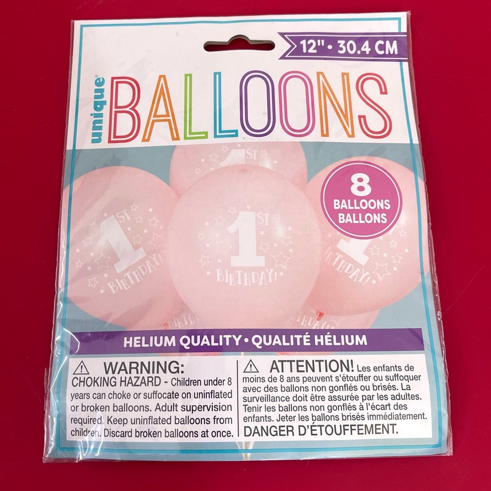 New Unique helium quality pink 1st birthday 8 balloons for girl 🎁 beautiful